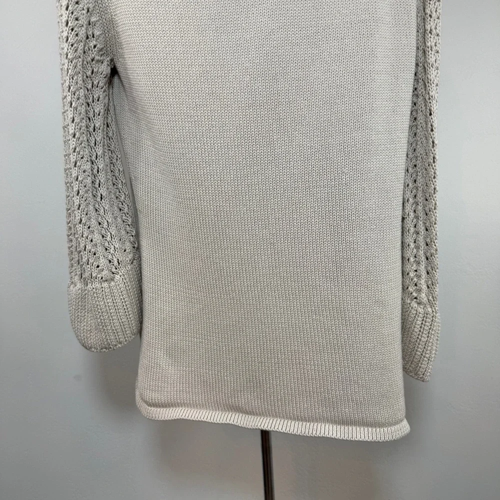Elie Tahari Silk Cotton Open Front Cardigan Beige Braided Cable Knit Coastal M